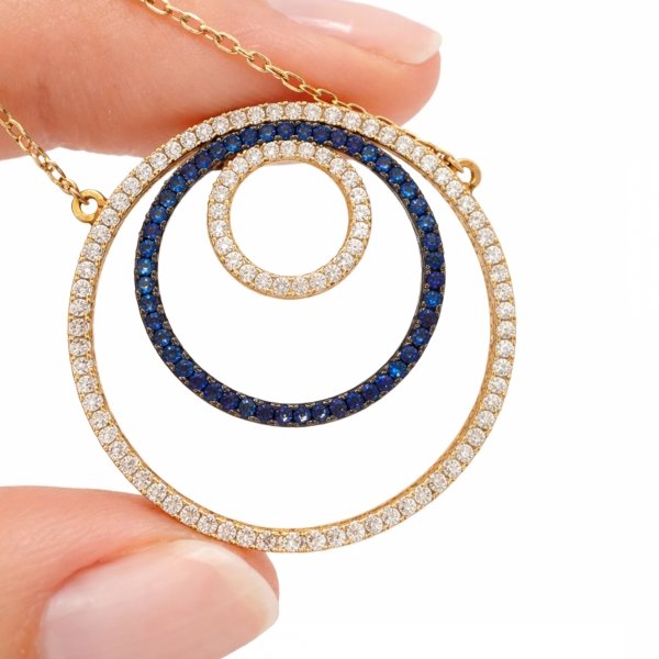 Naszyjnik potrójne koła wysadzane kamieniami złoto 585