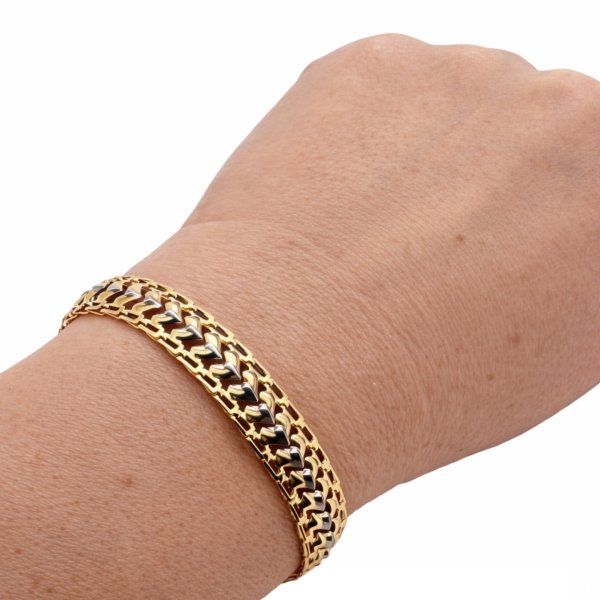 Bransoletka szeroka białe i żółte złoto 585 