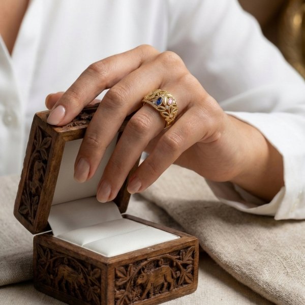 Pierścionek z kolorowymi kamieniami R.19 złoto 585 