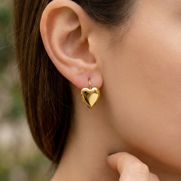 Kolczyki okazałe serca polerowane złoto 585 