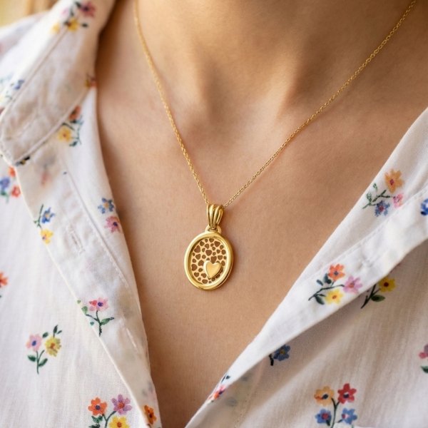 Zawieszka owalna z ażurem i sercem złoto 585 