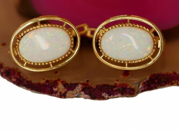 Okazały OPAL retro kolczyki  angielskie Złoto 585