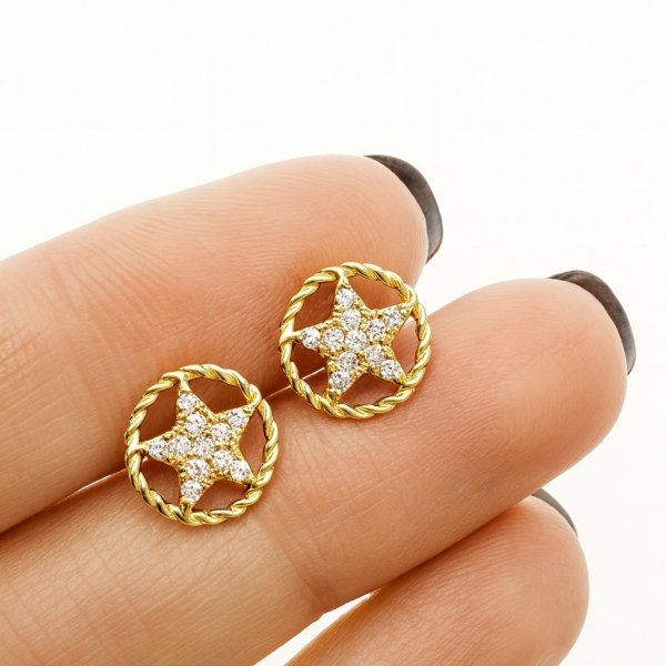 Kolczyki koło gwiazda sztyft złoto 585