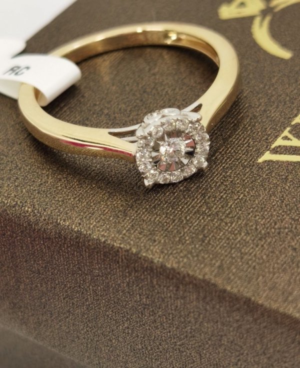 Pierścionek R.15 diament 0.15ct złoto 585 