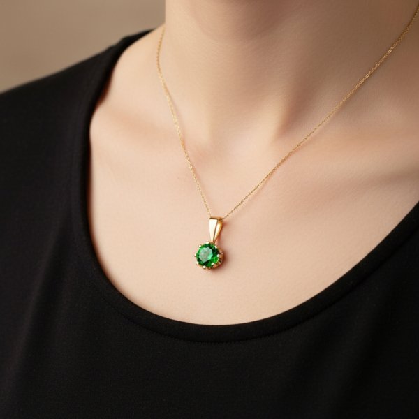 Zawieszka zielony kamień w ośmiu łapkach złoto 585