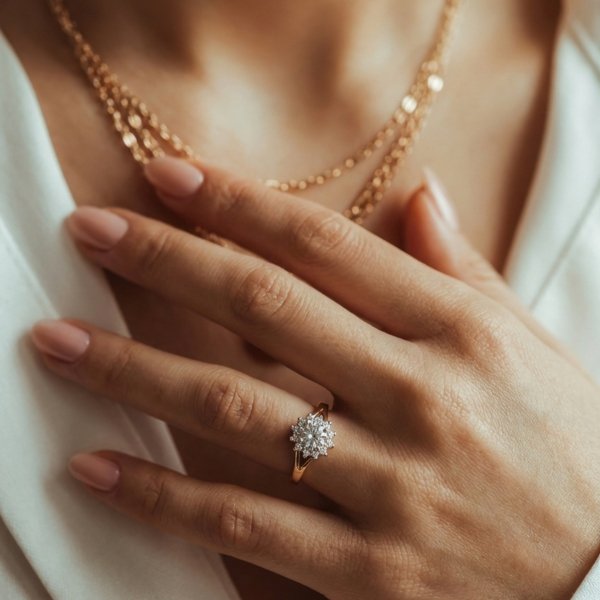 Pierścionek R.13 z kamieniami białe i żółte złoto 375