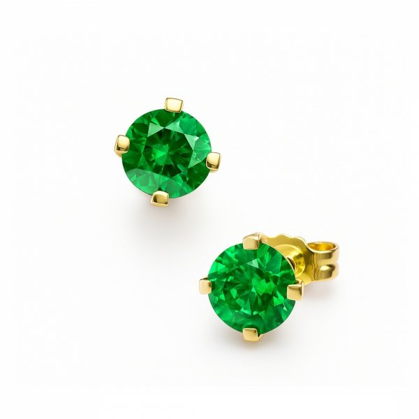 Kolczyki sztyft szmaragdowy kamień złoto 585