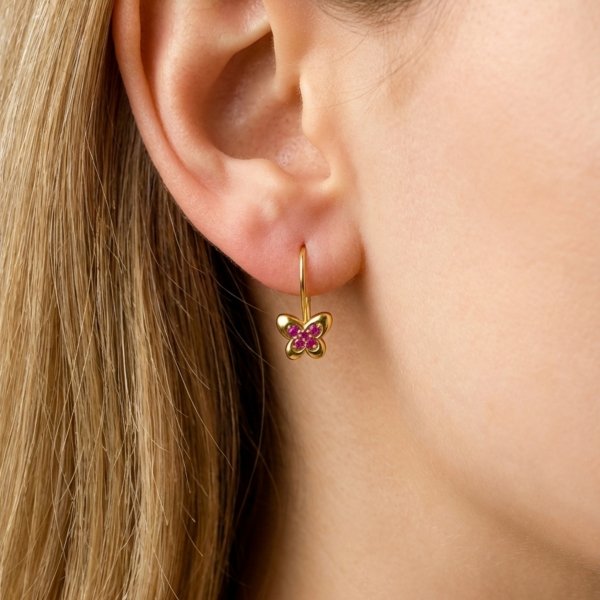 Kolczyki motyl rubinowe złoto 585 