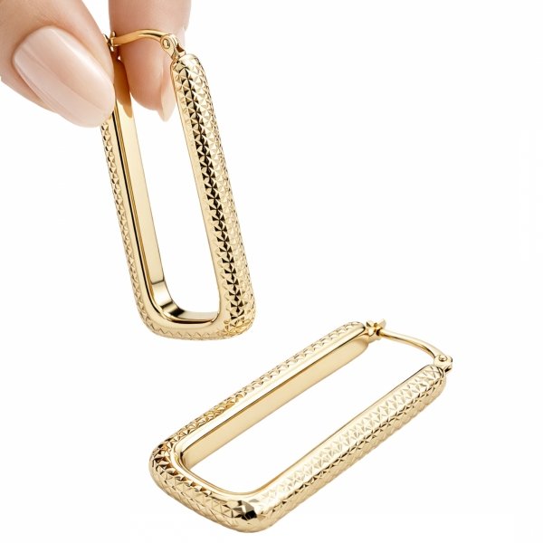 Kolczyki geometryczne grawerowane złoto 585 