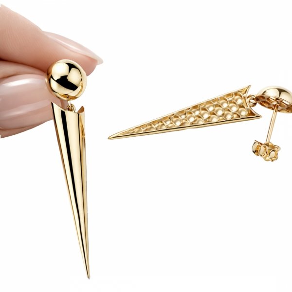 Kolczyki sztyft przestrzenne groty złoto 585 