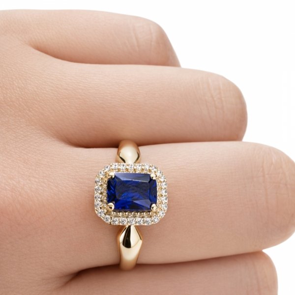Pierścionek z szafirowym kamieniem R. 21 złoto 585
