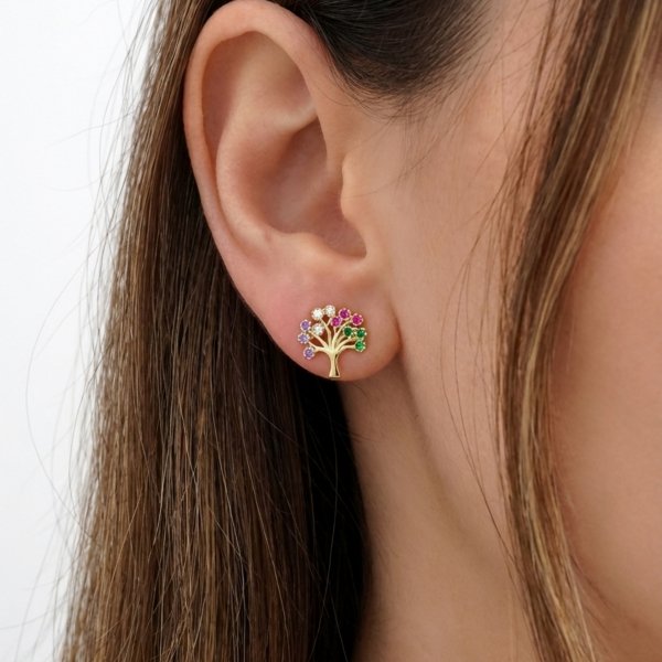 Kolczyki sztyft drzewka kolory złoto 585