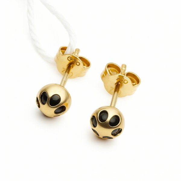 Kolczyki sztyft czarne kulki złoto 585