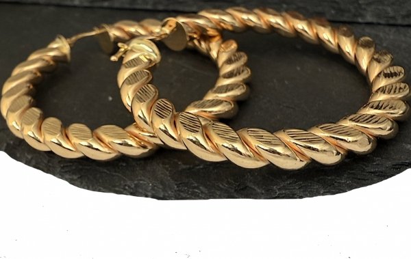 Kolczyki warkocze 4cm grawerowane złoto 585 
