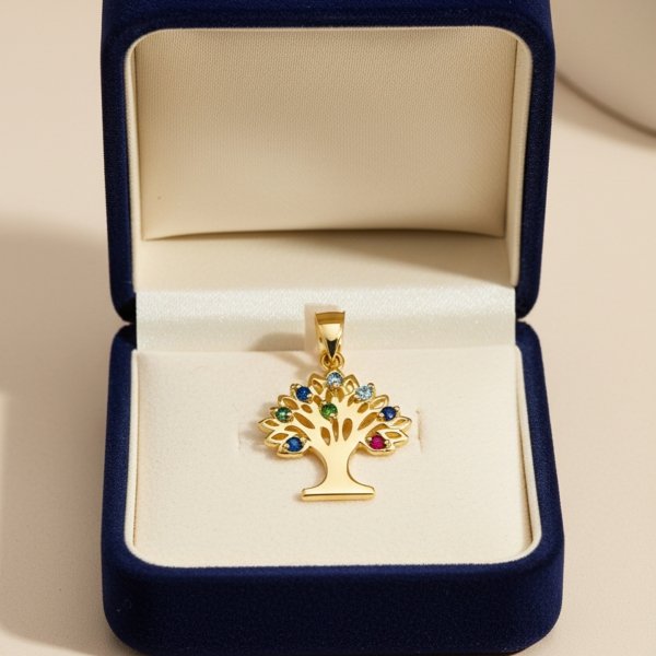 Wisior drzewko kolorowe kamienie złoto 585