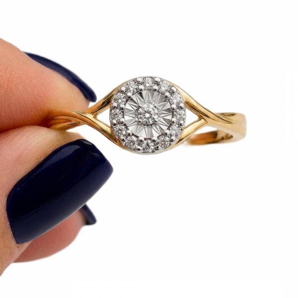 Pierścionek R. 13 diamenty naturalne złoto 585 