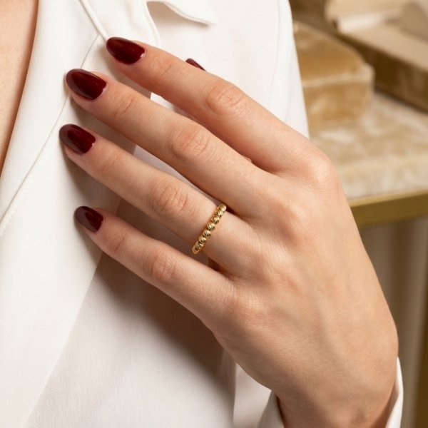  Pierścionek grawerowane kule R.10 złoto 585 