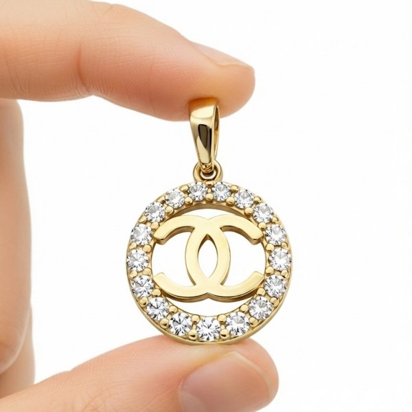 Wisior półkola koło wysadzane złoto 585