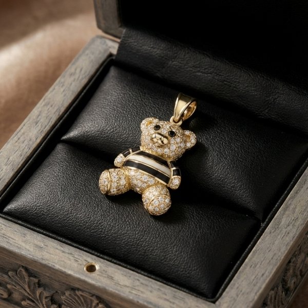 Wisor miś 3D paski kamienie  złoto 585 