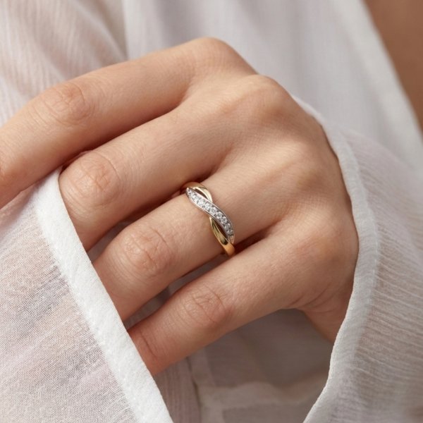 Pierścionek fala kolor cyrkonie R.12 złoto 585 