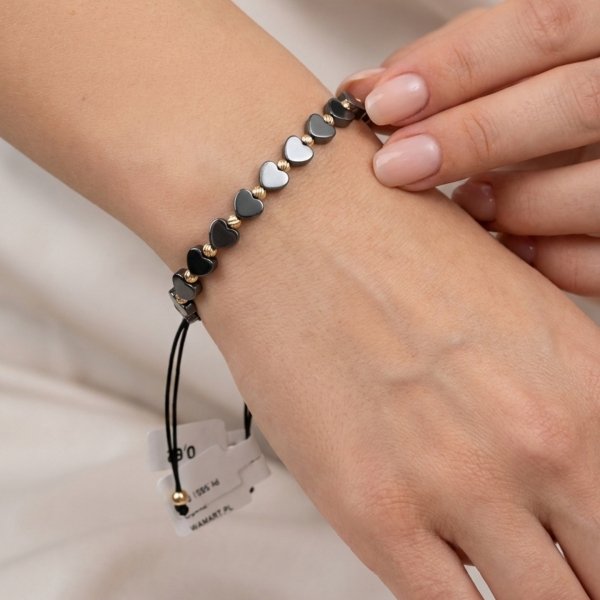 Bransoletka z sercami na sznurku złoto 585