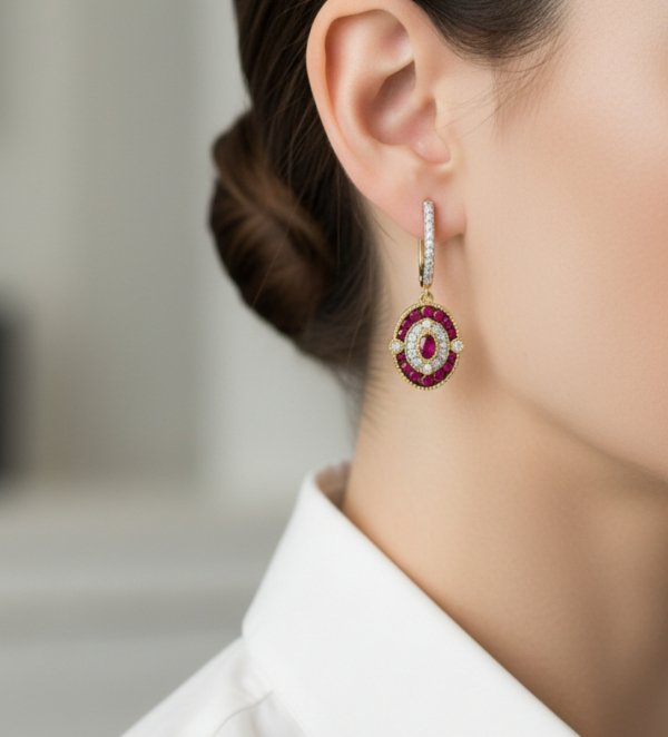 Komplet rubiny diamenty naturalne złoto 585