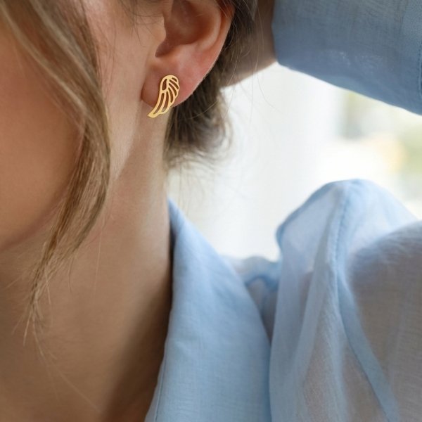 Kolczyki sztyfty skrzydła duże złoto 585