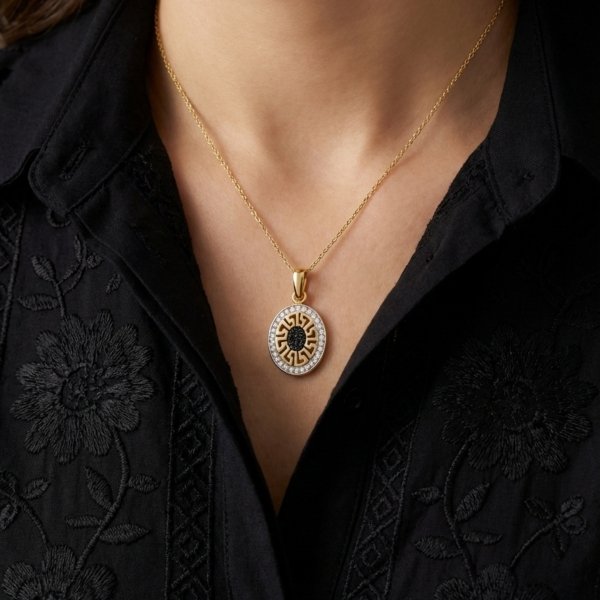 Wisior greco owal kamienie  złoto 585