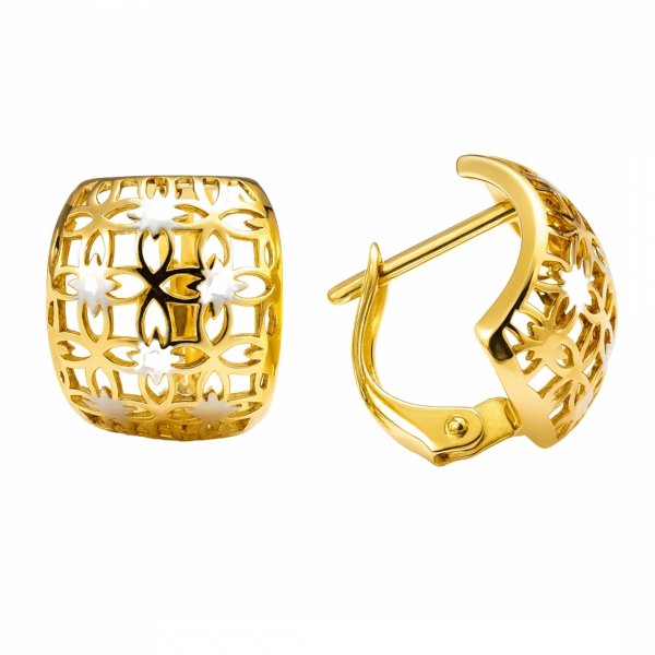 Kolczyki muszle ażur koniczynka złoto 585 