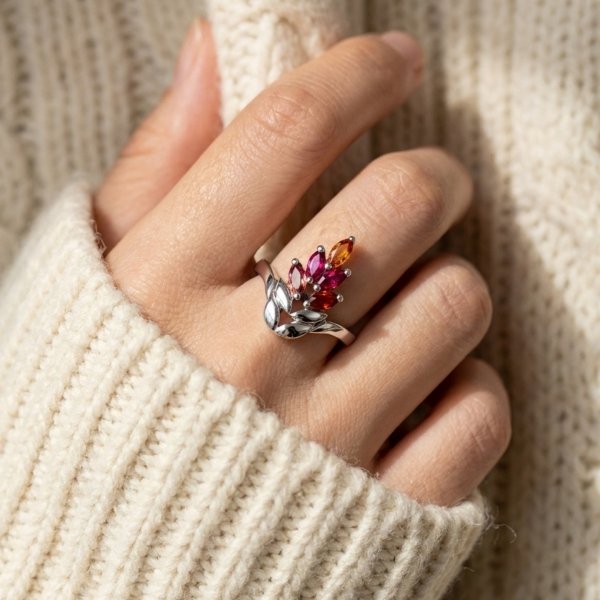 Pierścionek z naturalnym turmalinem srebro 925 ROD