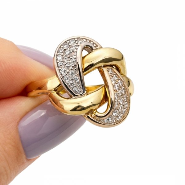 Pierścionek trzy kolory złota z białymi kamieniami R.17 złoto 585