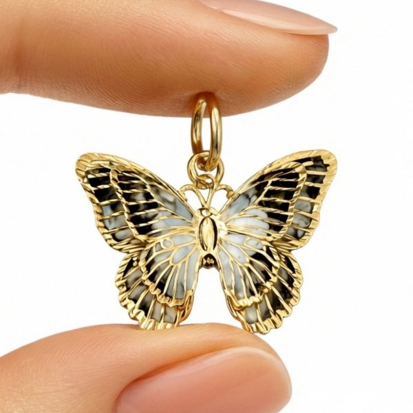 Zawieszka motyl z emalią jubilerską złoto 585