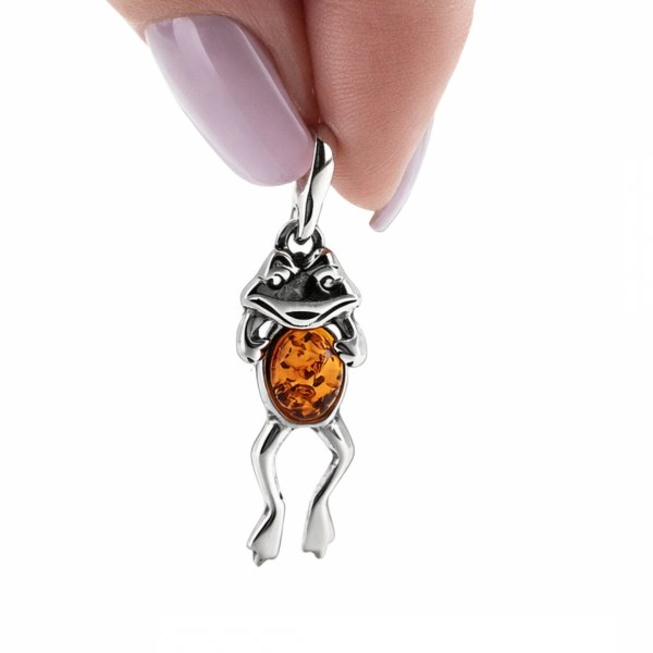 Zawieszka żaba bursztyn naturalny srebro 925