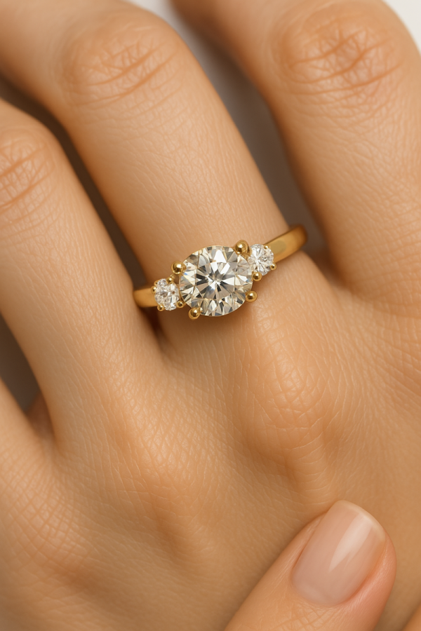 Pierścionek z trzema kamieniami R.15 złoto 585 