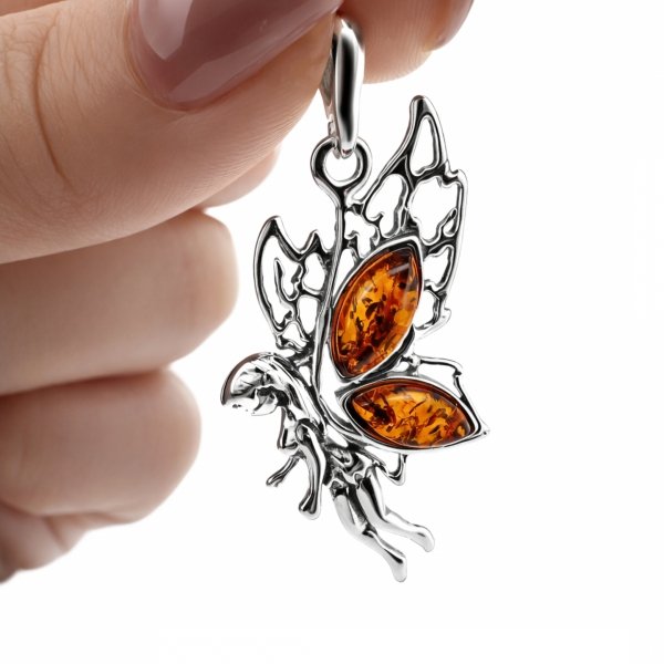 Zawieszka elf z bursztynem naturalnym srebro 925