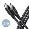 AXAGON Kabel BUCM-CM30AB USB-C USB-C 2.0, 3m, PD 60W, 3A, ALU, oplot, Czarny