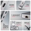 AXAGON HMC-STND Stojak z wieloportowy hub Aluminiowy 7in1, 5Gbps, do 10 cali-16 cali cali laptopów, nastawny, 3x USB-A, HDMI 4K/60Hz, GLAN, PD 100W, 60cm USB-C kabel