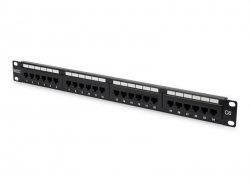 Digitus Patch panel 19 cali 24 porty, kat.6, U/UTP, 1U, wspornik kablowy, czarny (kompletny)