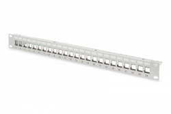 Digitus Patch panel 19 cali 24 porty pod moduły Keystone, 1U, wspornik kablowy, szary (pusty)
