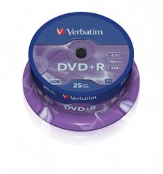 Verbatim DVD+R 16x 4.7GB 25P CB           43500