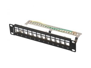 Patch panel pusty Lanberg 12 Port 1U 10 cali FTP z organizerem do modułów Keystone czarny