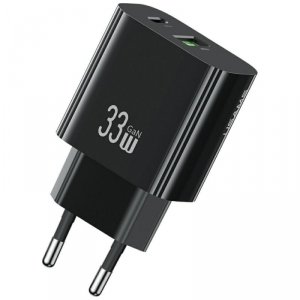 USAMS Ładowarka sieciowa T65 33W Fast Charging 1xUSB-C 1xUSB-A czarna