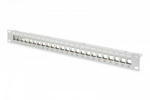 Digitus Patch panel 19 cali 24 porty pod moduły Keystone, 1U, wspornik kablowy, szary (pusty)
