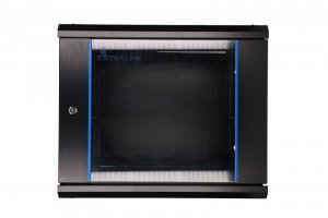 Extralink Szafka wisząca rack 9U 600x450 czarna szklane drzwi