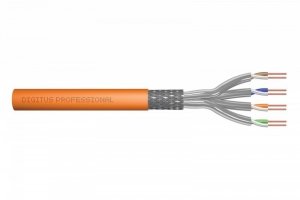 Digitus Kabel teleinformatyczny instalacyjny kat.7, S/FTP, Dca, drut, AWG 23/1, LSOH, 50m, Pomarańczowy