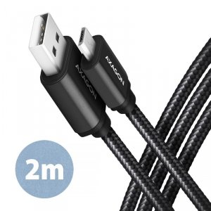 AXAGON Kabel BUMM-AM20AB Micro USB USB A, 2m, USB 2.0, 2.4A, ALU, oplot Czarny