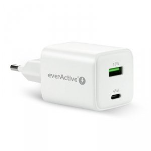 everActive Ładowarka sieciowa GaN 1X USB, 1X USB-C 45W QC4+ PD Biała
