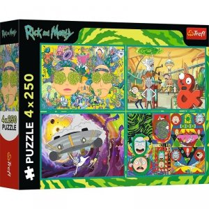 Trefl Puzzle 4x250 elementów Rick i Morty Zakręcony świat