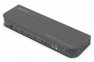 Digitus Przełącznik KVM, 4 portowy, 4K 60Hz, 4x DP IN, 1x DP OUT, 1x HDMI OUT, 2x USB A, 1x Audio IN&OUT