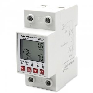 Qoltec Przekaźnik 63A na szynę DIN z licznikiem energii elektrycznej |  Timer | Tuya | Wi-Fi | LED                                                    ~